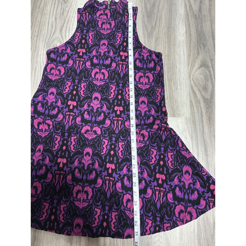 Free People Purple Pink Damask Ikat Mock Neck Drop Waist Tunic top mini dress XS - Picture 6 of 8